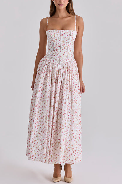 Cardydony Women's Romantic Countryside Stretch Cotton Blend Floral Print Cutout Trim Slip Midi Dress