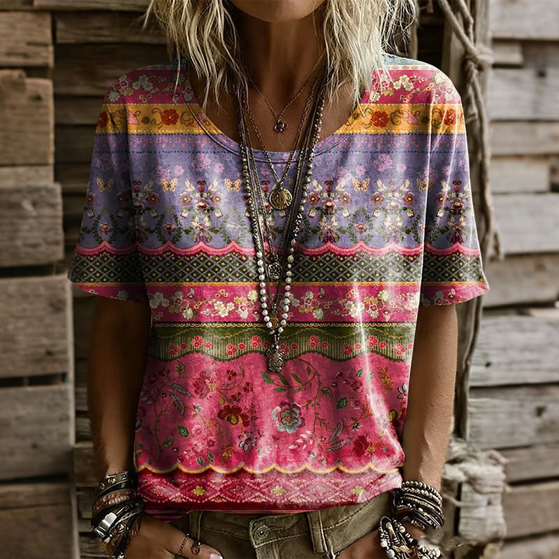 Cardydony Women's Vintage Tribal Pattern Print Short Sleeved T-shirt