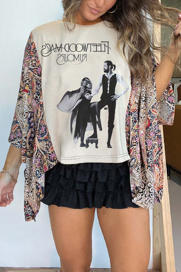 Cardydony Women's Unique Ethnic Print Batwing Sleeve Loose Top