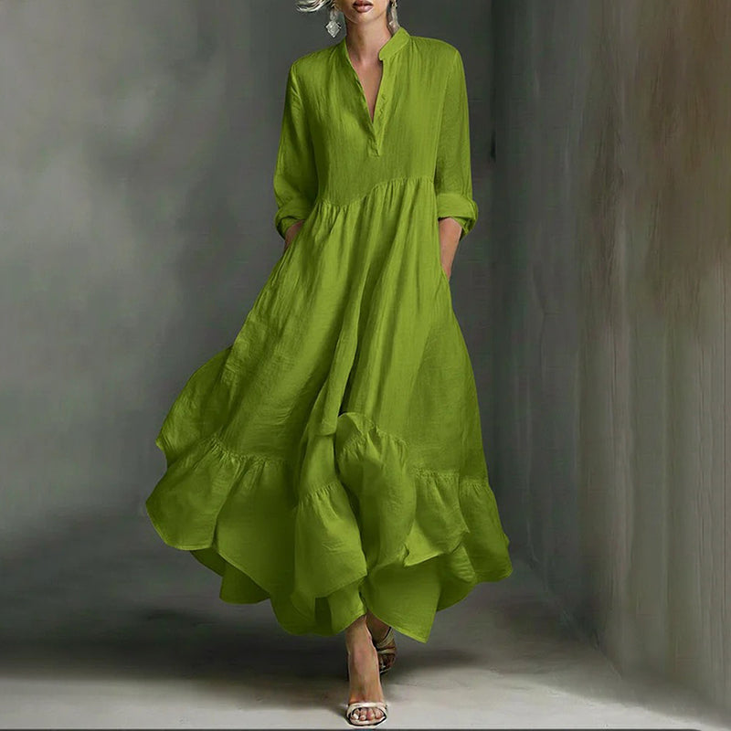Cardydony Women's Flowy Solid Color Buttons Linen Blend Maxi Bud Dress