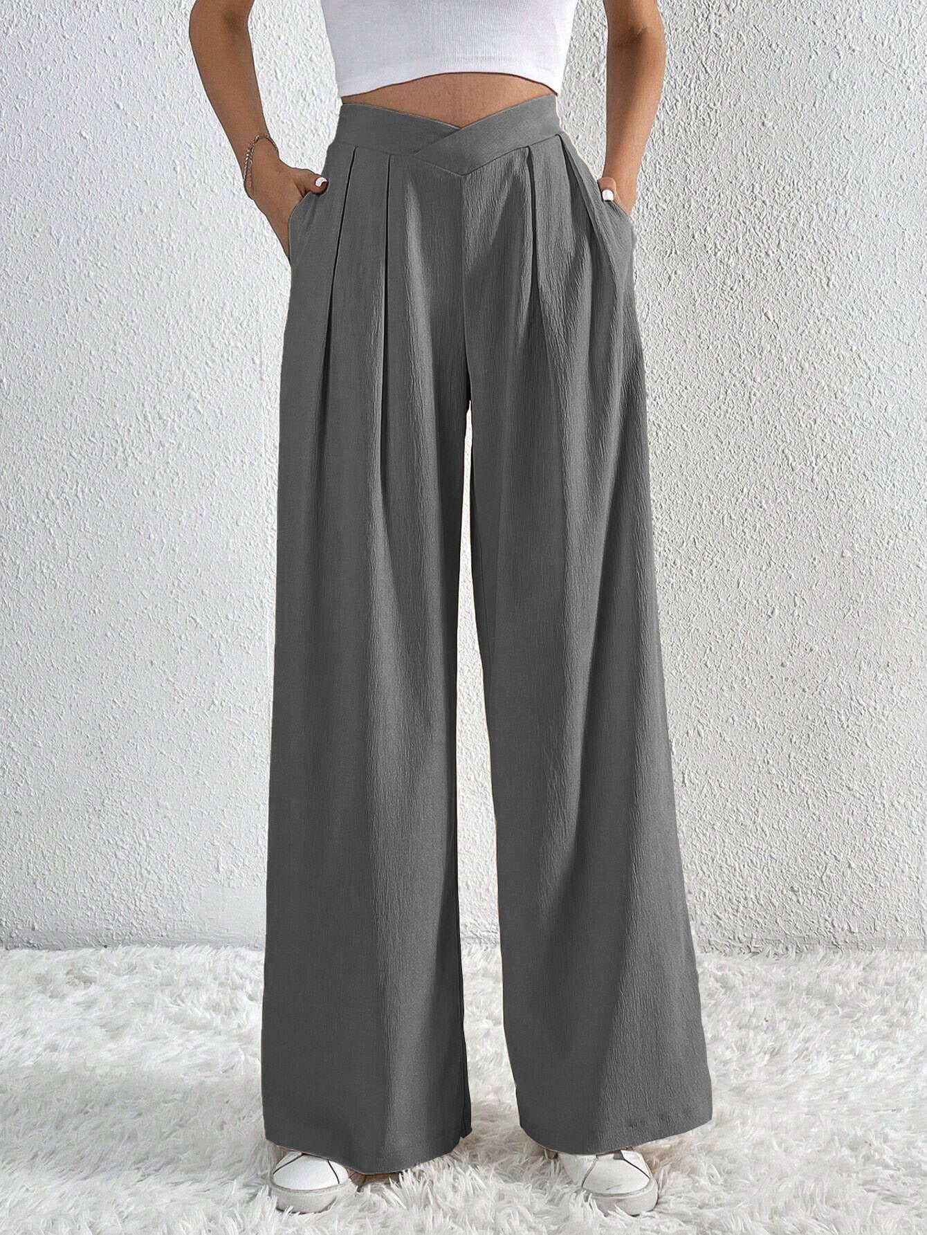 Cardydony Women's Pleated Wide Leg Trousers | High Waist Work Pants