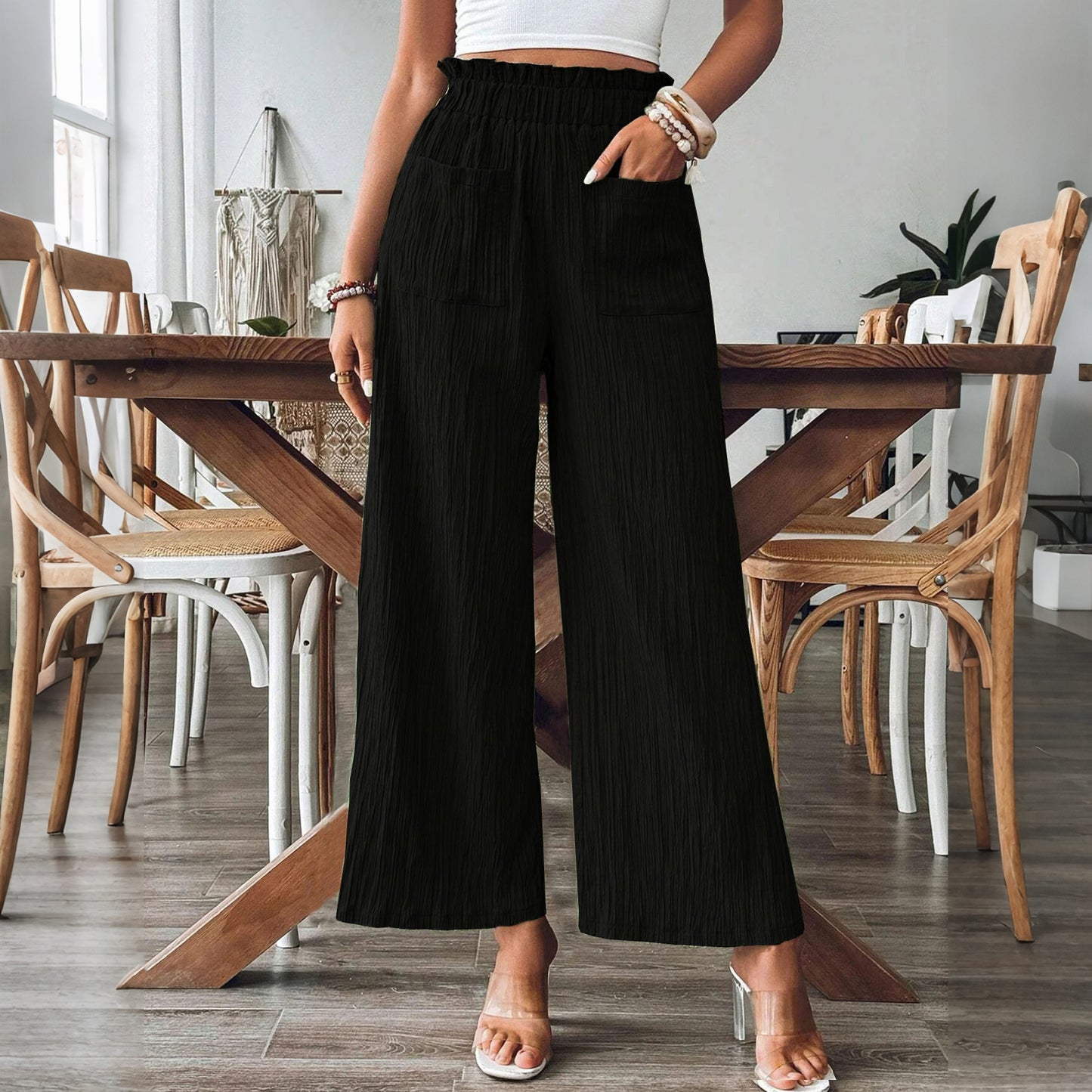 Cardydony Casual Loose Bud Waist Solid Color Linen Pants