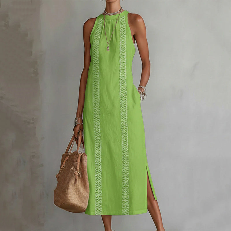 Cardydony Women's Solid Color Lace Patchwork Sleeveless Midi Dress