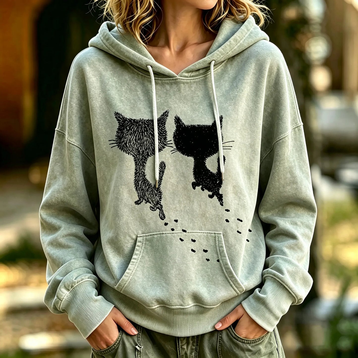 Cardydony Women's Cute Cat Print Casual Hooded Sweatshirt
