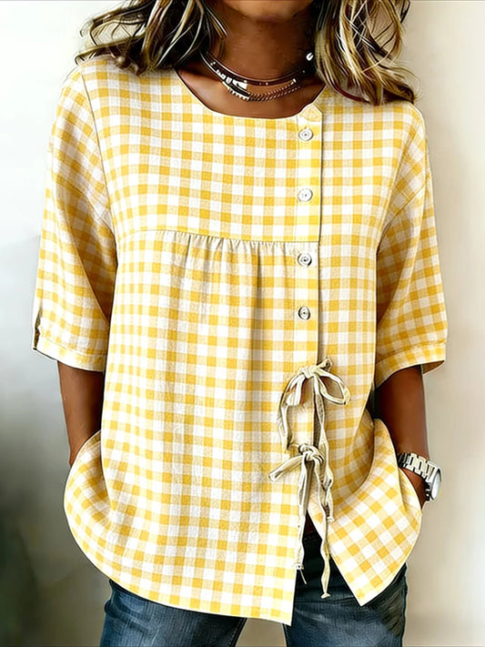 Cardydony Women's Plaid Striped Short-sleeved Top