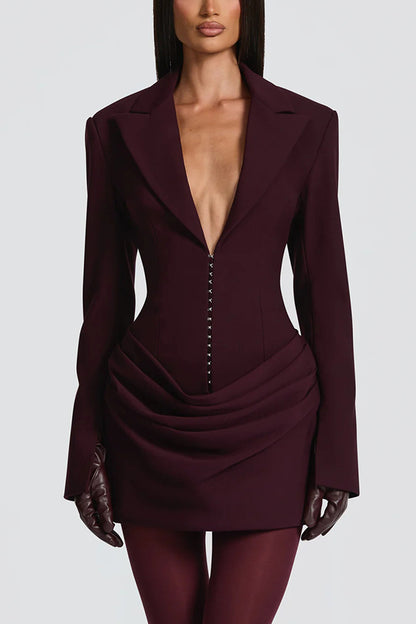 Cardydony Women's Solid Color Slim-fit V-neck Elegant Draped Formal Mini Dress