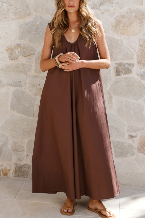 Cardydony Women's Solid Color Loose Sleeveless Casual Vacation Maxi Dress