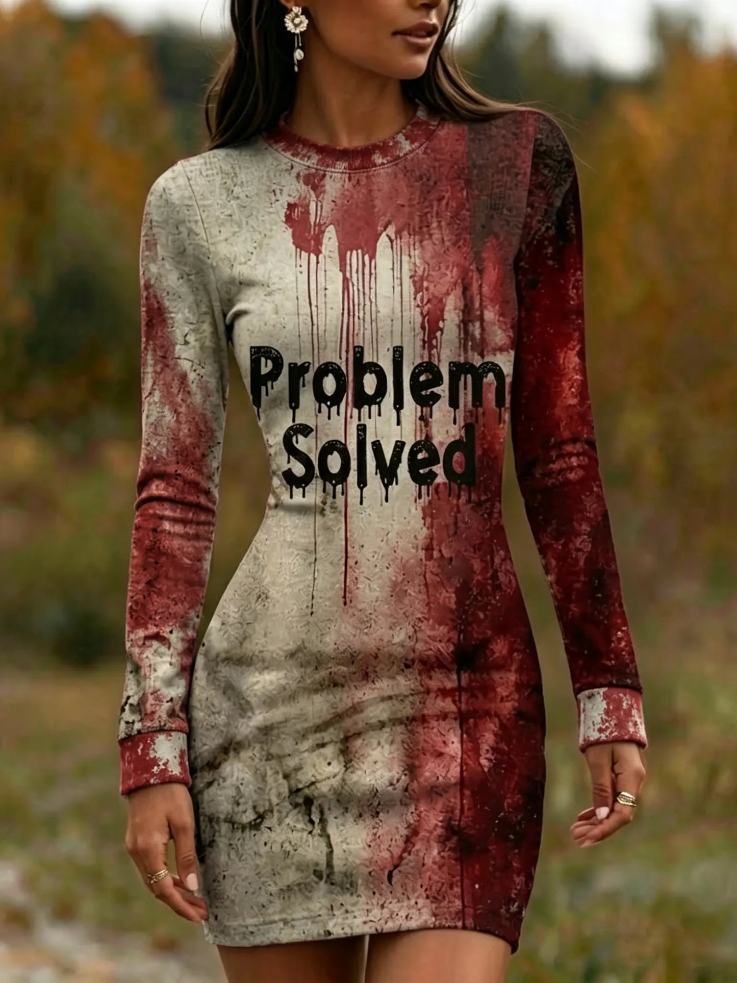 Cardydony Women's Bloody Problem Solved Halloween Art Print Bodycon Mini Dress