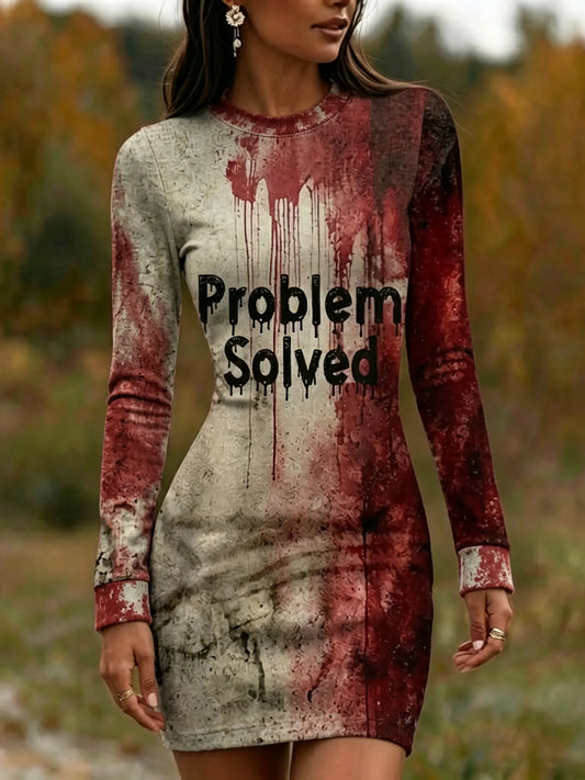 Cardydony Women's Bloody Problem Solved Halloween Art Print Bodycon Mini Dress