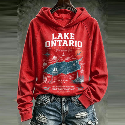 Cardydony Women's Lake Ontario Printed Casual Hoodie