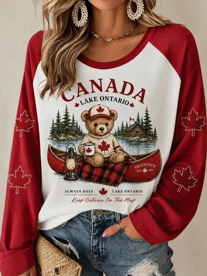 Cardydony Women's Canada Lake Ontario Art Print Long Sleeves T-shirt