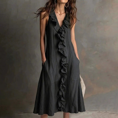Cardydony Women's Elegant Ruffled Vest Midi Dress