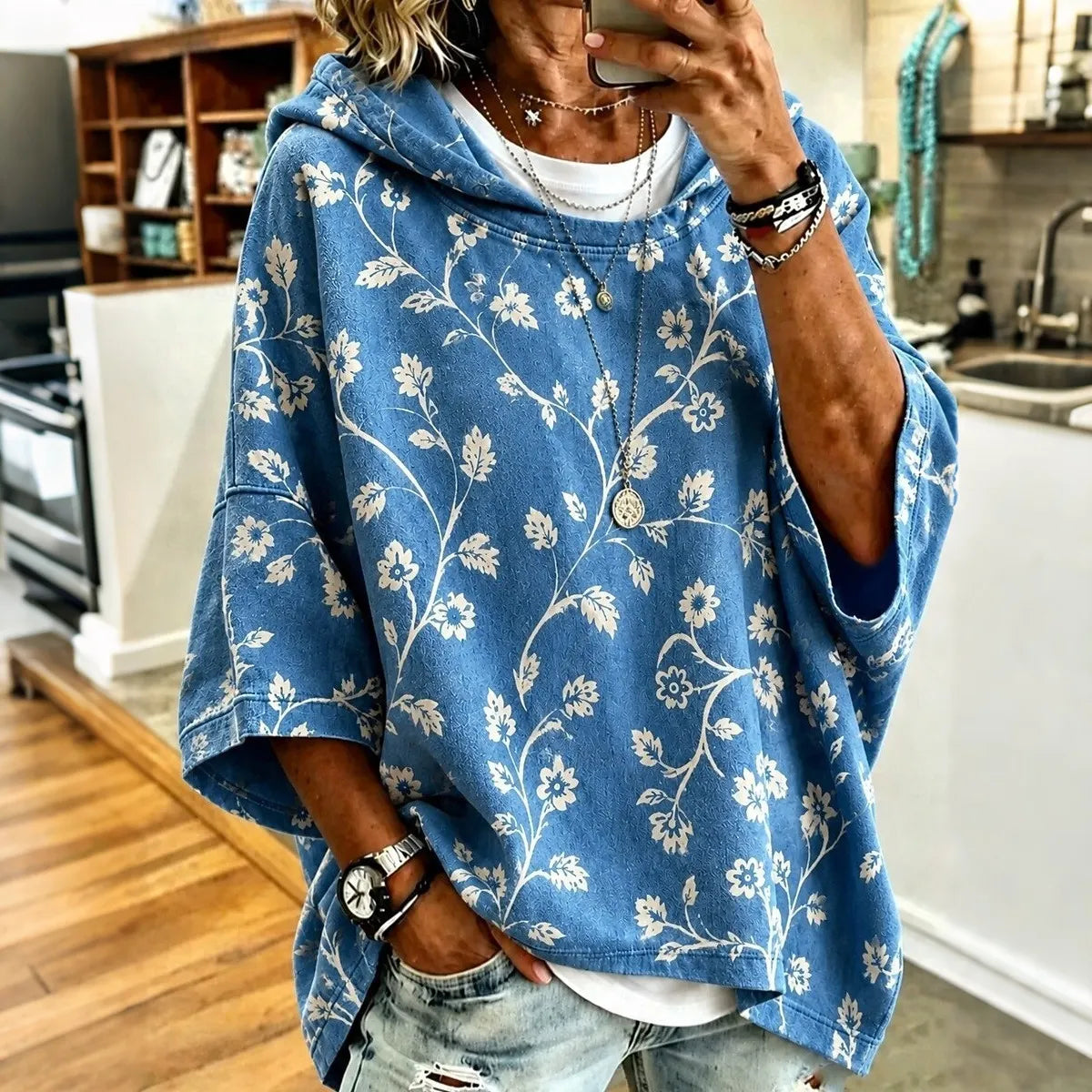 Cardydony Women's Floral Print Hooded Sweatshirt