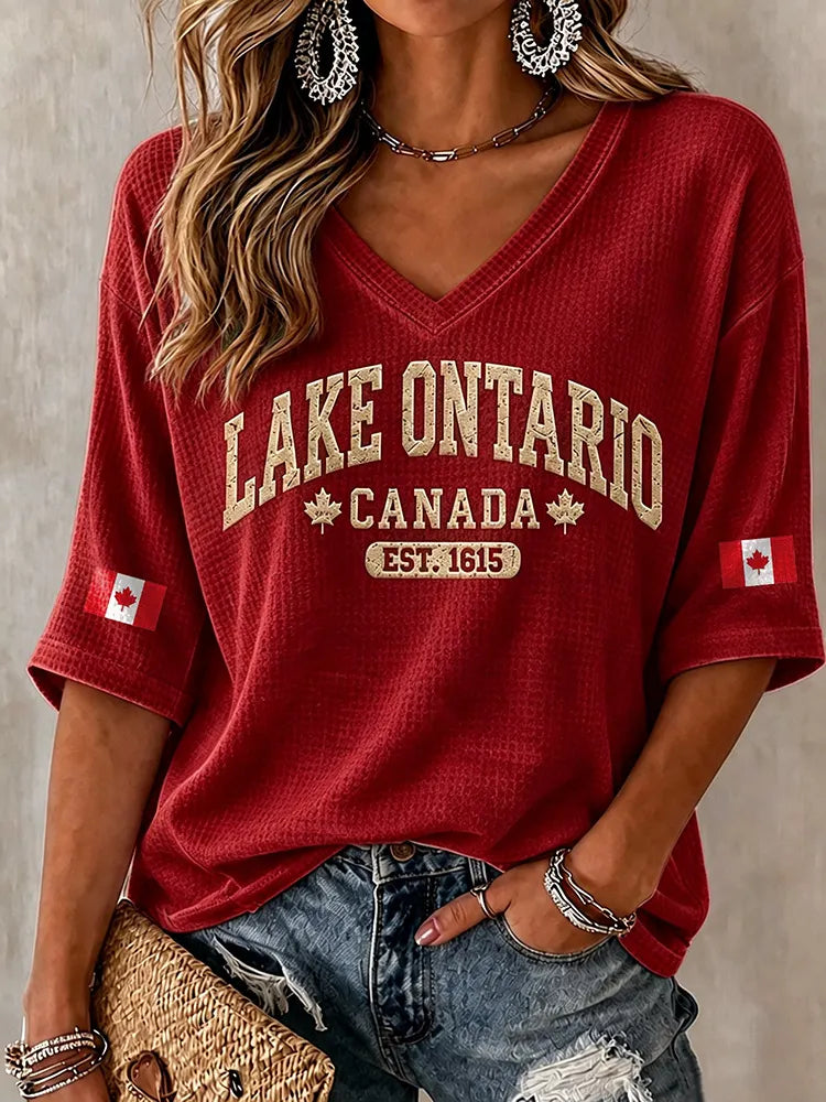 Cardydony Women's Retro 1615 Ontario Printed Mid-sleeve T-shirt
