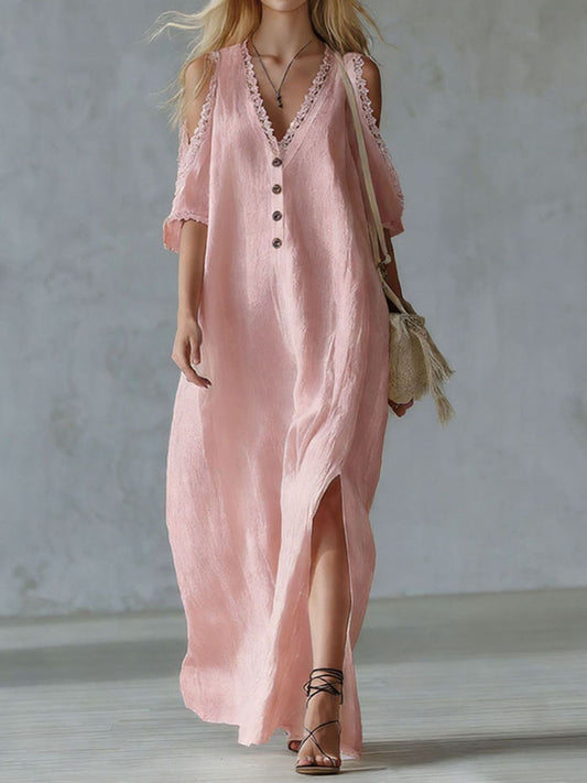 Cardydony Vacation Lace Loose Off-shoulder Maxi Dress