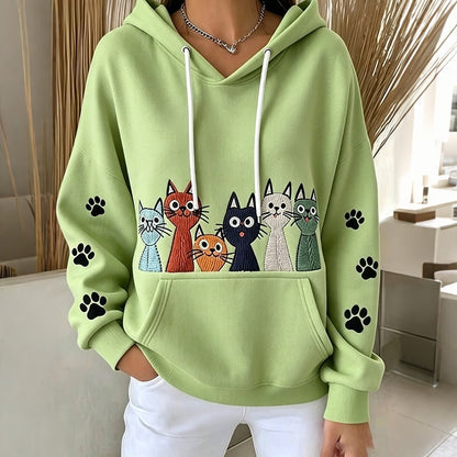 Cardydony Women's Retro Cute Cat Print Casual Hoodie