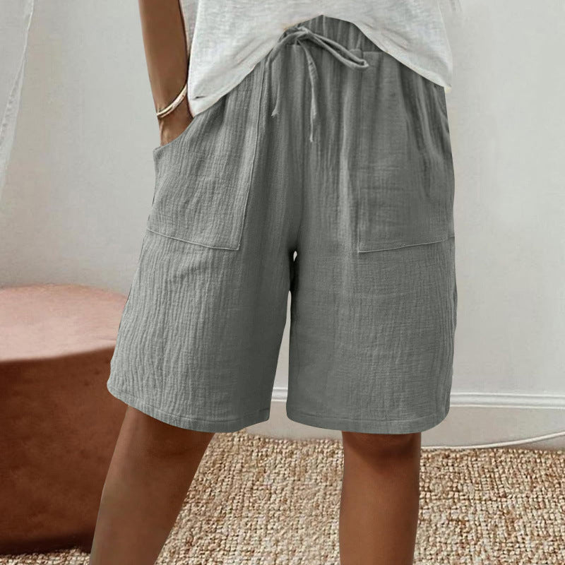 Cardydony Linen Solid Color Strappy Loose Casual Shorts