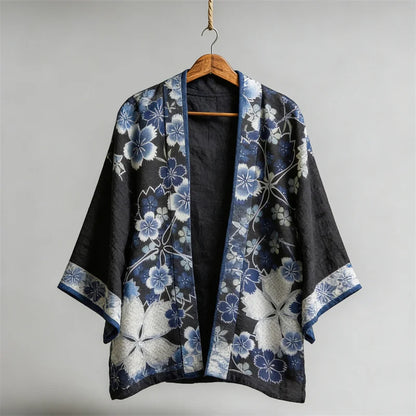 Cardydony Japanese Cherry Blossom Art Linen Kimono