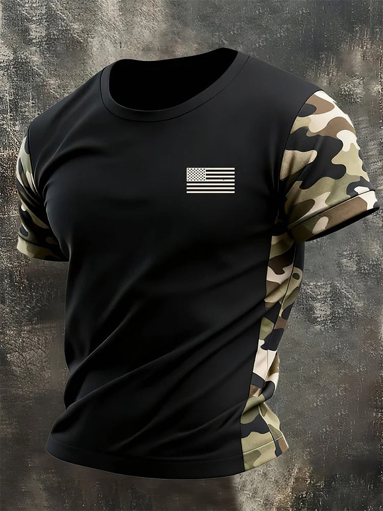 Cardydony Men's Retro Beige Flag Color Short-sleeve T-shirt