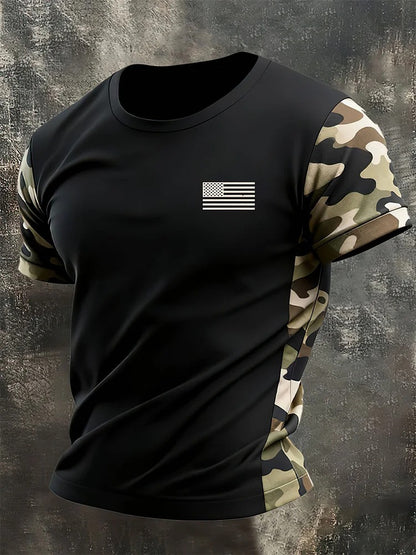 Cardydony Men's Retro Beige Flag Color Short-sleeve T-shirt