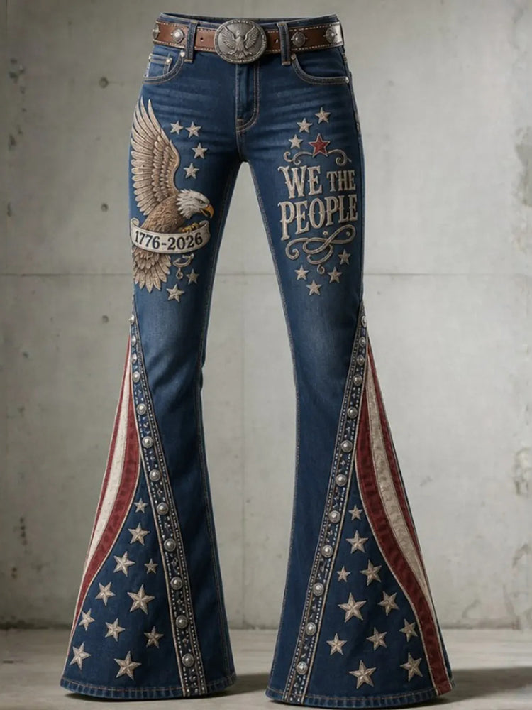 Cardydony Vintage Independence Day Pattern Art Design Jeans