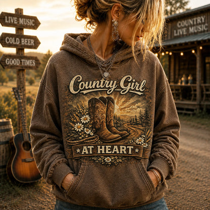 Cardydony Vintage Country Western Style Cowboy Boots Daisy Print Casual Hooded Sweatshirt