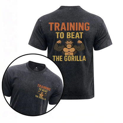 Cardydony Training To Beat The Gorilla Printed Washed Gym Shirt