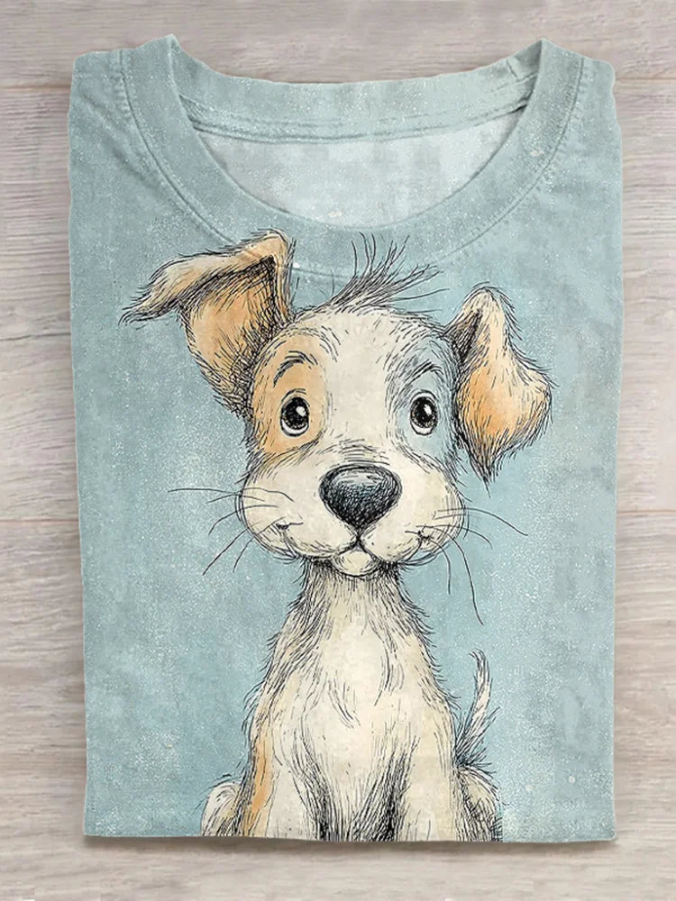Cardydony Women's Cute Dog Art Vintage Washed T Shirt