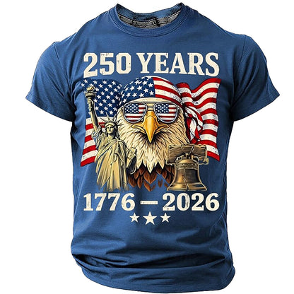 Cardydony Men's Anniversary 250 Years 1776 2026 Cool Bald Eagle Sunglasses Statue Of Liberty Us Flag T Shirt