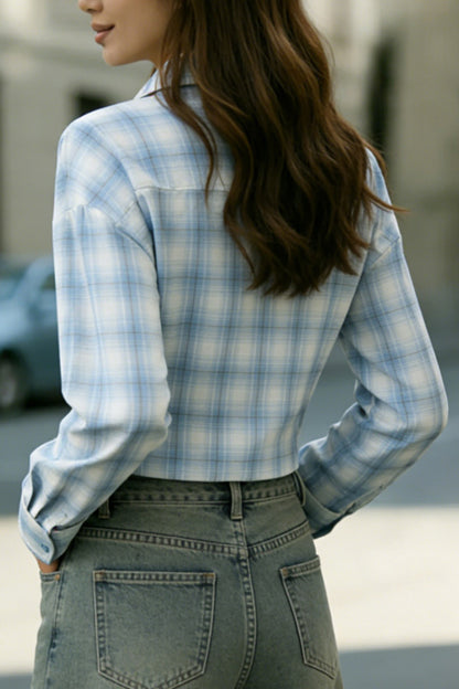 Cardydony Women's Plaid Print Loose Collar Long Sleeve Pockets Casual Shirt