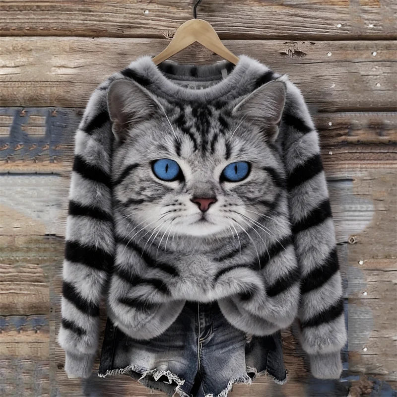 Cardydony American Shorthair Tabby Cat & Pattern Cozy Plush Sweatshirt