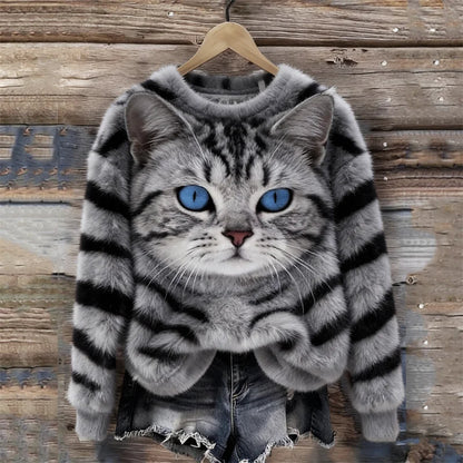 Cardydony American Shorthair Tabby Cat & Pattern Cozy Plush Sweatshirt