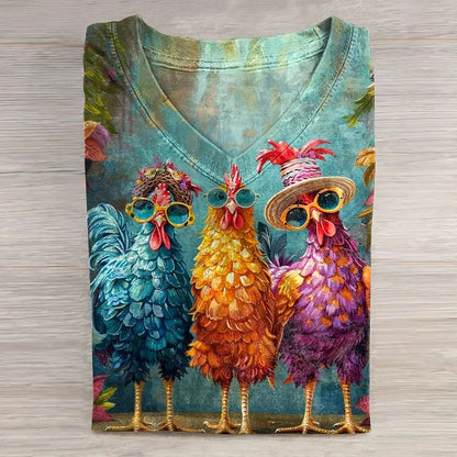 Cardydony Bestie Chicken Art Print Casual T-Shirt