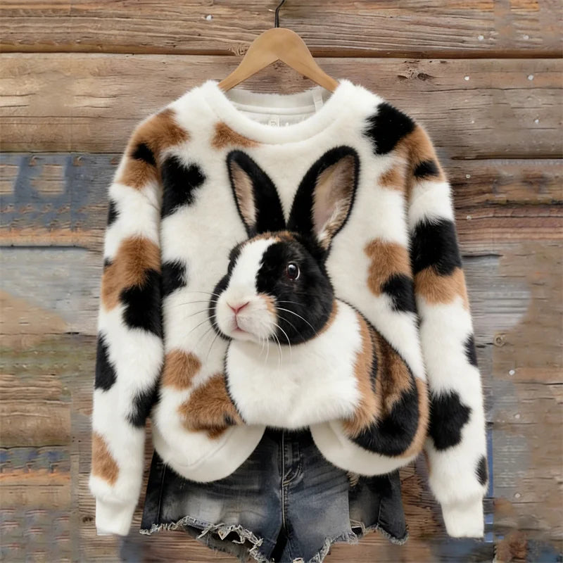 Cardydony Calico Bunny & Pattern Cozy Plush Sweatshirt