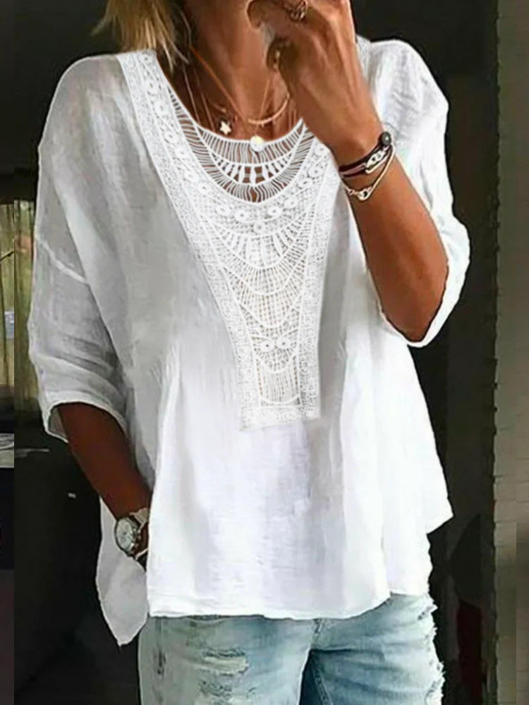 Cardydony Casual Lace Stitching T-Shirt