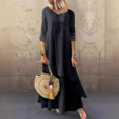 Cardydony Casual Multi-layer Design Linen Dress