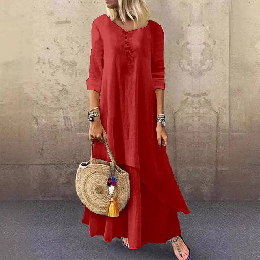 Cardydony Casual Multi-layer Design Linen Dress