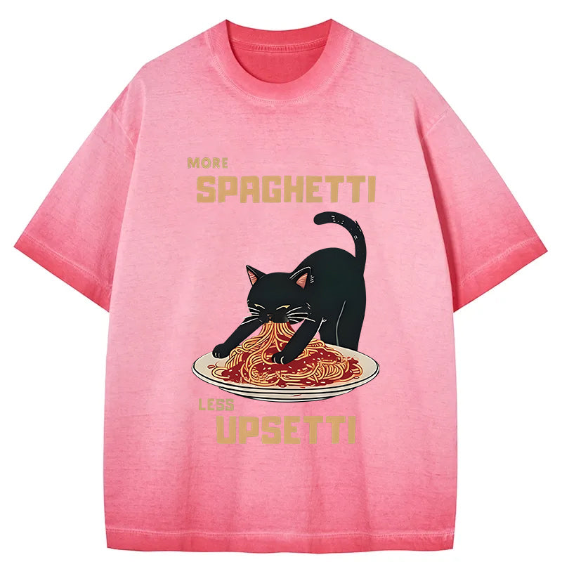 Cardydony Cat Eating Spaghetti Funny Gradient Washed T-shirt