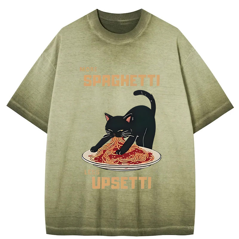 Cardydony Cat Eating Spaghetti Funny Gradient Washed T-shirt