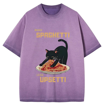 Cardydony Cat Eating Spaghetti Funny Gradient Washed T-shirt