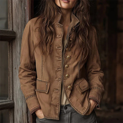 Cardydony Vintage Flap Pocket Stand Collar Jacket