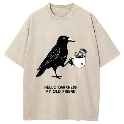 Cardydony Crow Drinking Black Coffee Funny Washed T-shirt