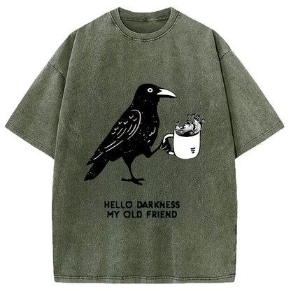 Cardydony Crow Drinking Black Coffee Funny Washed T-shirt