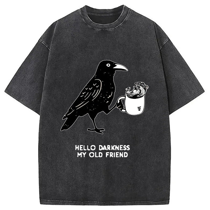 Cardydony Crow Drinking Black Coffee Funny Washed T-shirt