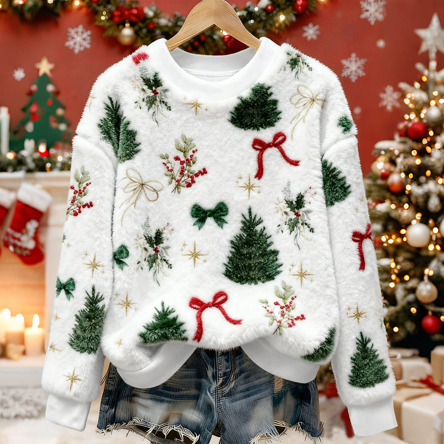 Cardydony Cute Bow And Holly Berry Pattern Warm Crew Neck Sweater