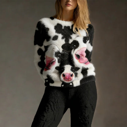 Cardydony Cute Dairy Cow & Cow Fur Pattern Cozy Plush Sweatshirt