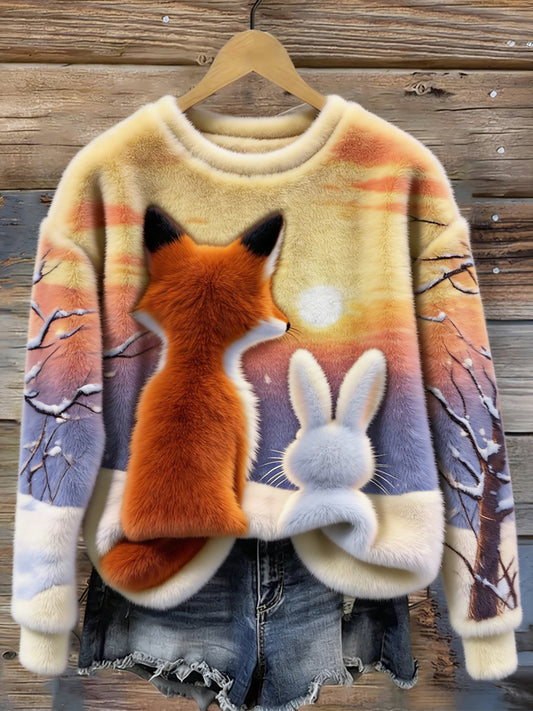 Cardydony Cute Fox And Bunny Art Cozy Plush Sweatshirt