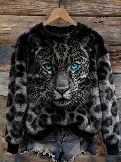 Cardydony Dark Leopard Gradient Cozy Plush Sweatshirt
