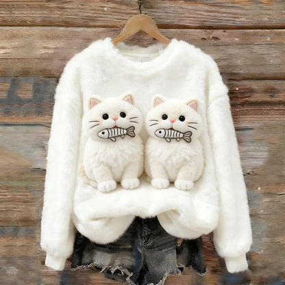 Cardydony Fish-carrying Cat Plush Turtleneck Sweater