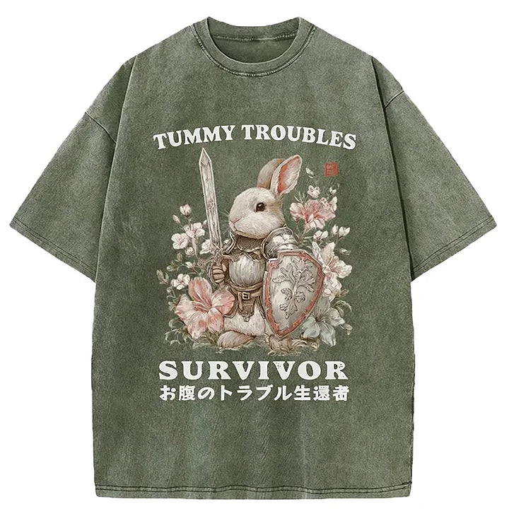 Cardydony Funny Rabbit：tummy Troubles Survivor Washed T-shirt